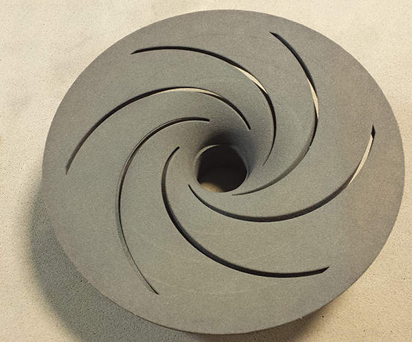 28-inch diameter 3-D printed sand core impeller with six veins, the drag view shown