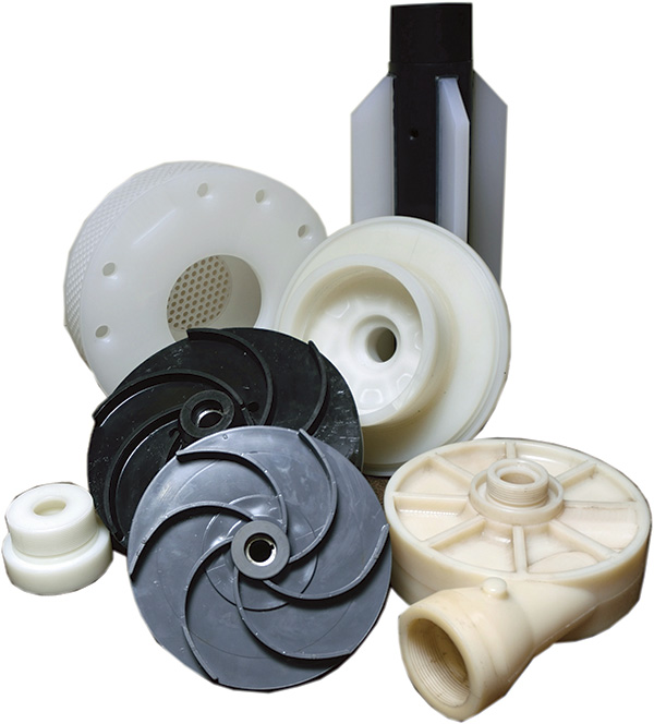 Image 1. Assorted thermoplastic pump components made of PVC, CPVC, PP, PVDF and ECTFE ((Images and graphics courtesy of Vanton Pump and Equipment Corp.)