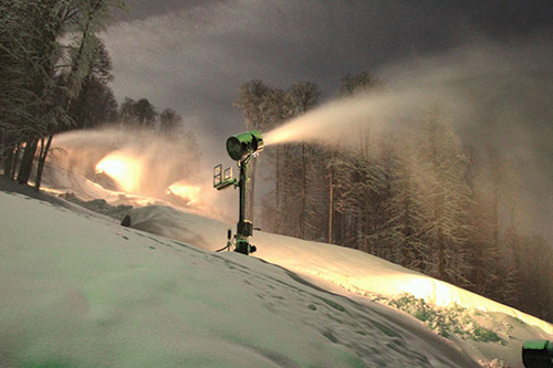 Snowmaking machine used at night the during Sochi Olympics