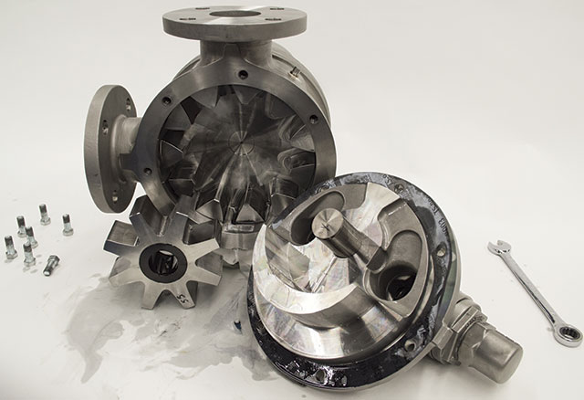 Image 3. Internal gear pumps feature a unique design that features only two moving parts, a rotor and idler gear, which allows them to operate equally well in either direction and deliver positive, non-pulsating flow of the liquid being handled.