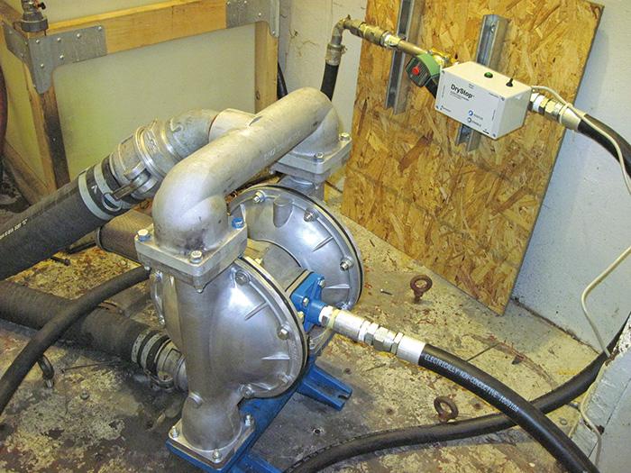 AODD pump in a factory transfer application with an air monitoring controller.
